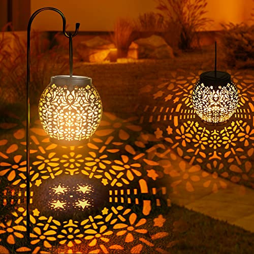Brizled Solar Lantern Lights, 2 Pack Outdoor LED Hanging Lantern Lights with Star Projection, Warm White Solar Garden Lighting Retro Table Lanterns Light Waterproof for Garden Patio Courtyard Path | Amazon (US)