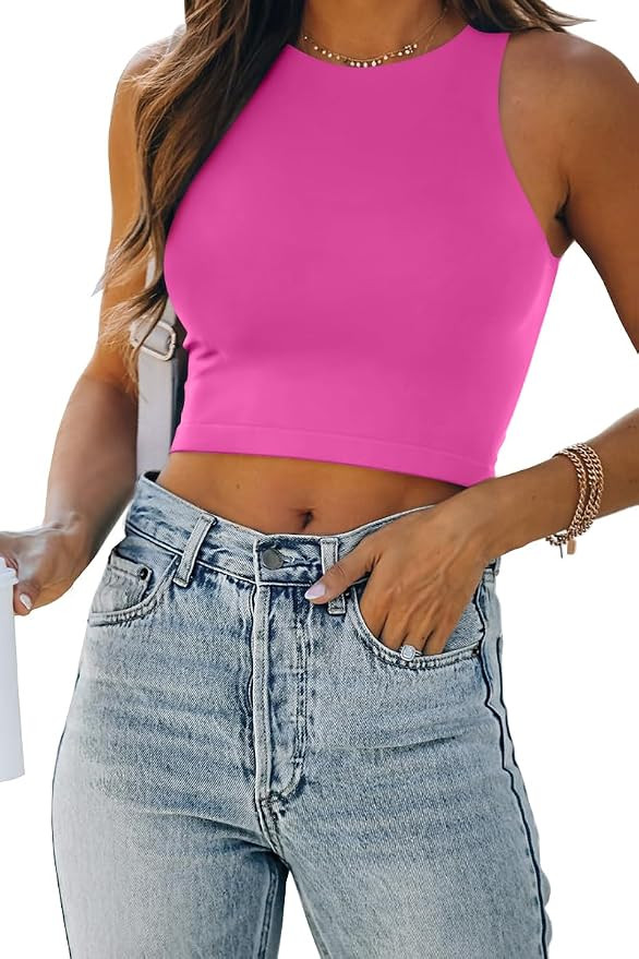 EFAN Womens Sexy Sleeveless Double Lined Crop Tops Workout Cute Tight Racerback Tank Tops Summer ... | Amazon (US)