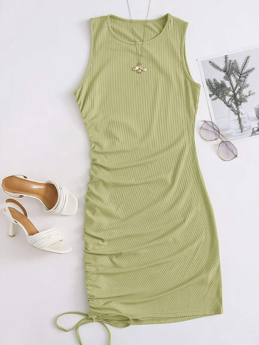 Solid Drawstring Side Bodycon Dress | SHEIN