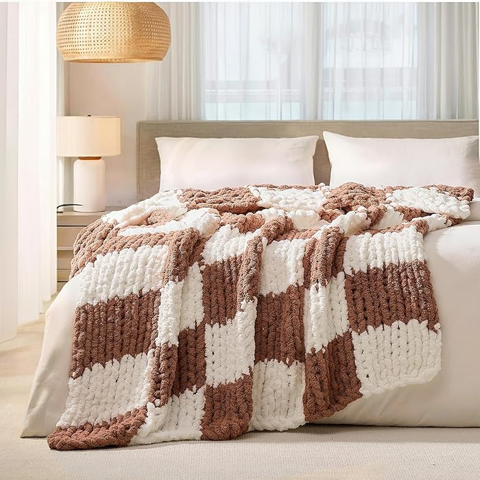 L'AGRATY Chunky Knit Blanket Throw: 50''x60'' Chenille Chunky Knitted Throw Blankets for Bed Couc... | Amazon (US)