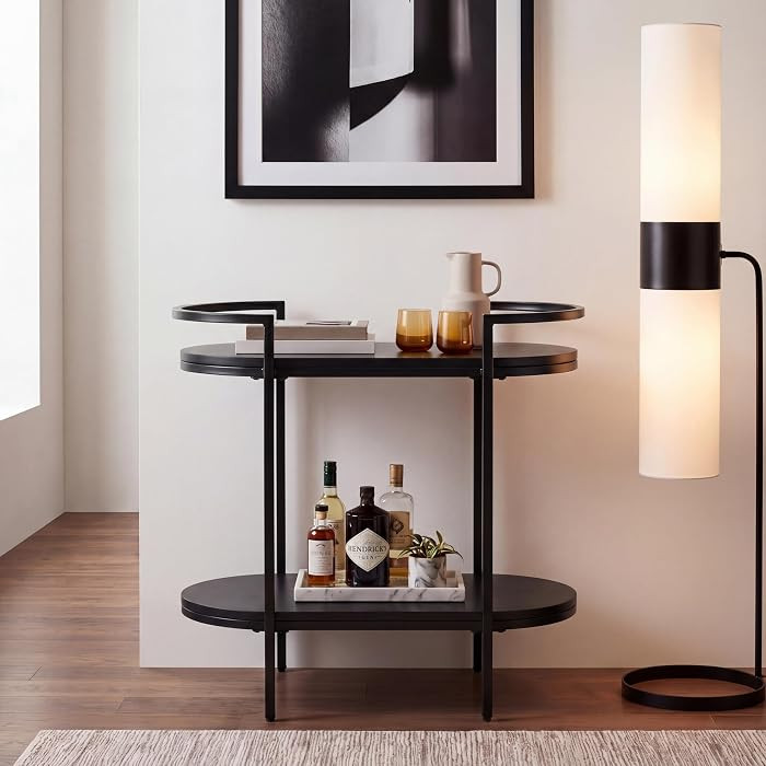 SAFAVIEH Home Collection Inessa Black/Black 2-Tier Bar Cart | Amazon (US)