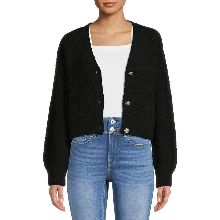No Boundaries Juniors Ribbed Jewel Button Cardigan - Walmart.com | Walmart (US)