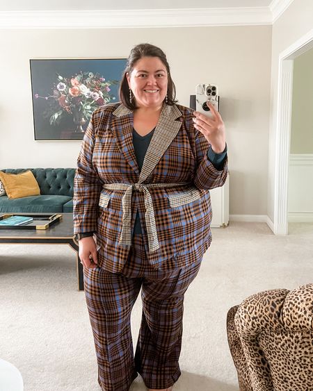 This plaid set manages to be retro and modern at the same time. Love this plus size fall outfit with the blazer and flare 

#LTKcurves #LTKunder100