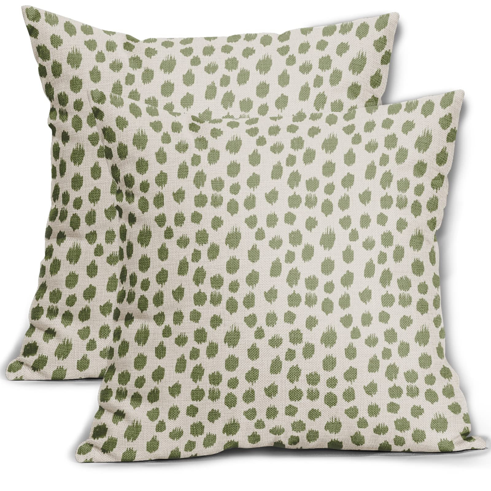 Sage Green Cream Pillow Covers 18x18 Set of 2 Boho Design Polka Dot Throw Pillows Modern Brush St... | Amazon (US)