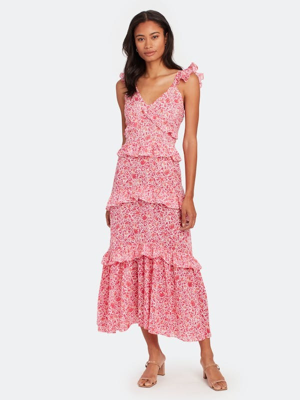 MISA Los Angeles Morrison Ruffled Floral Maxi Dress - Pink - M | Verishop
