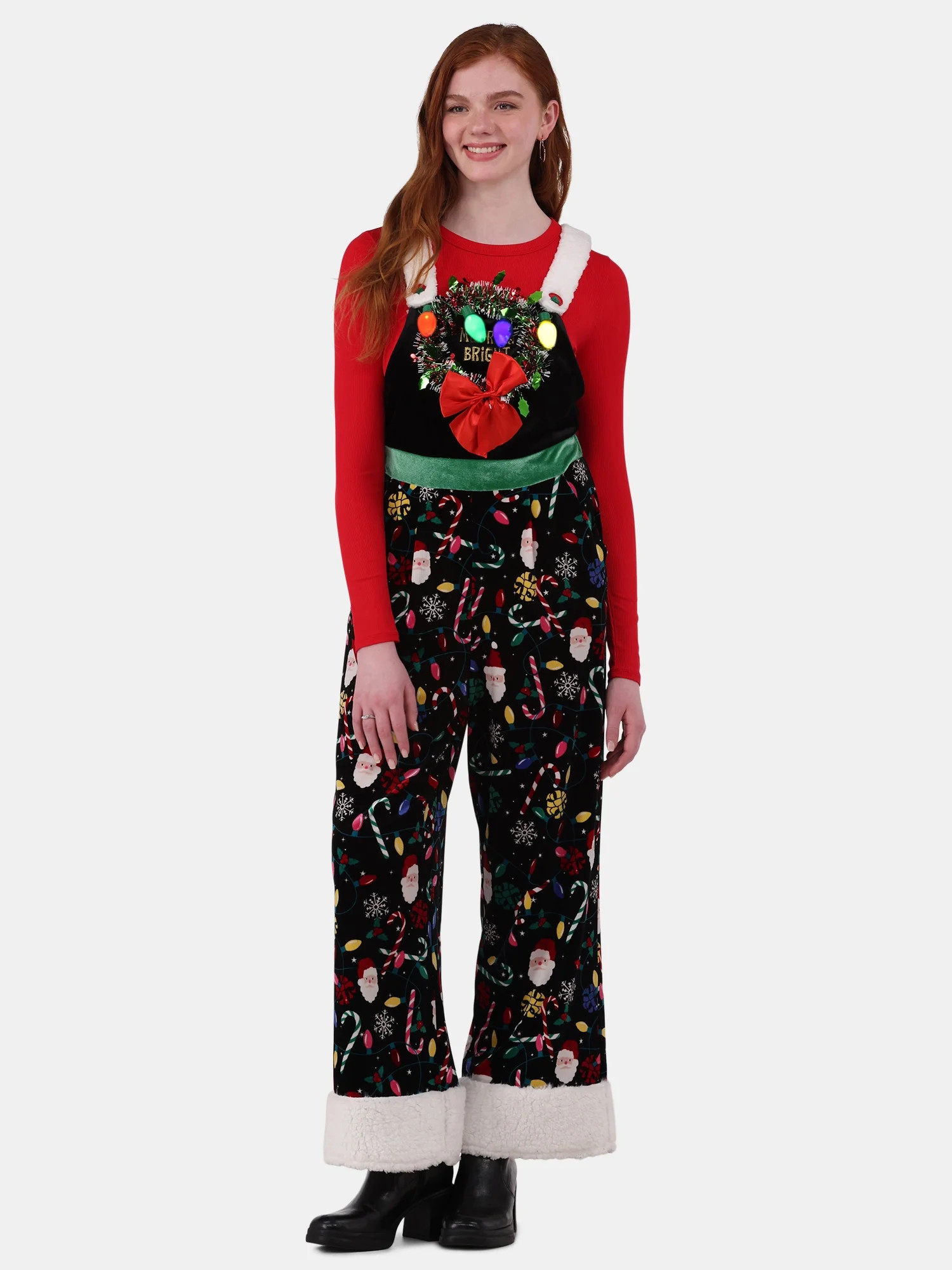 No Boundaries Christmas Light It Up Jumpsuit, Women’s and Women’s Plus | Walmart (US)