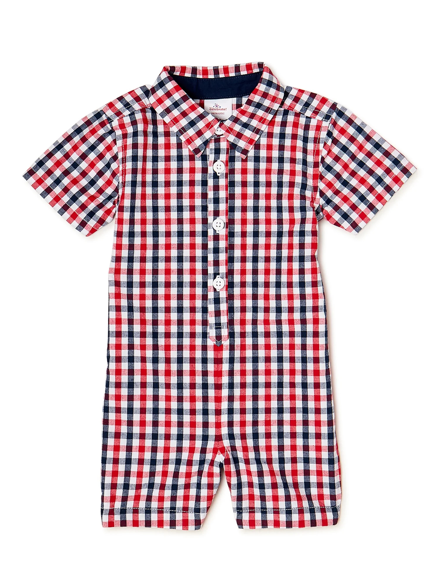 Way To Celebrate Baby Boys Americana Gingham Romper, Sizes 0-24 Months | Walmart (US)