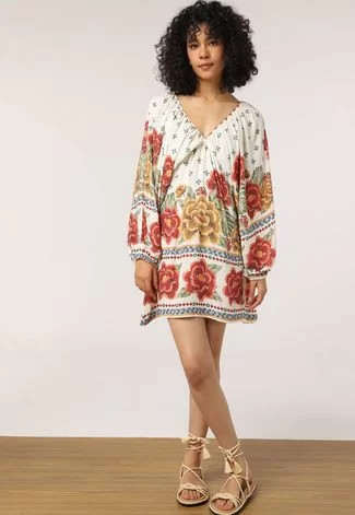 Vestido FARM Curto Rio de Cor Off-White | Dafiti (BR)