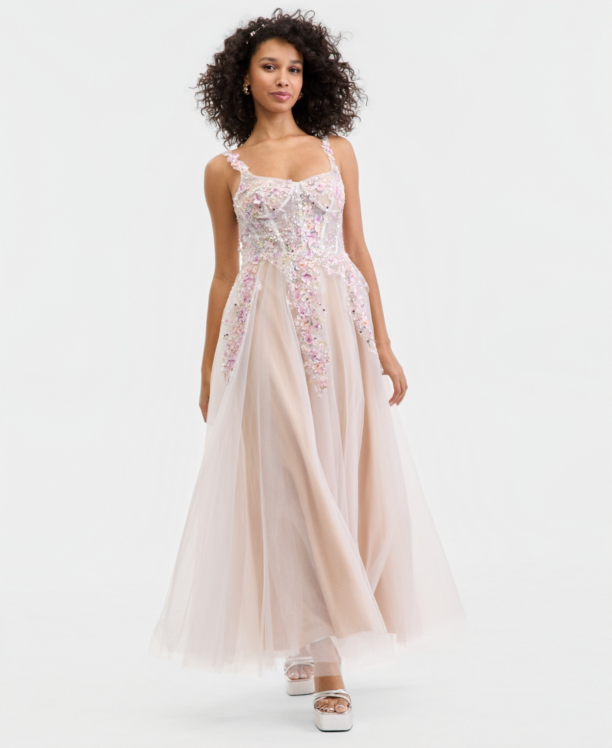 Jump Juniors' 3D-Floral Illusion-Bodice Gown - IVYMULTI | Macy's