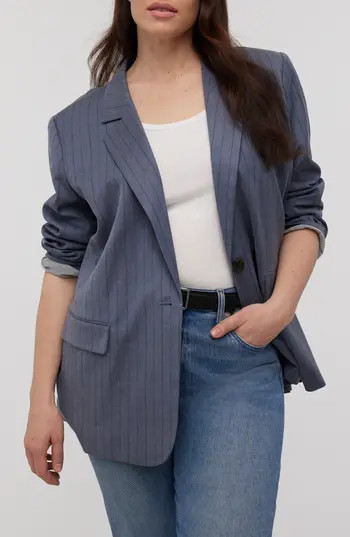 Madewell Pinstripe Single Breasted Blazer in Dark Mediterranean at Nordstrom Rack, Size 00 | Nordstrom Rack