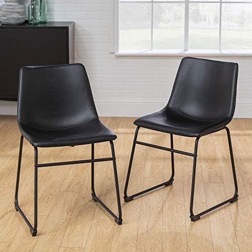 Walker Edison Douglas Urban Industrial Faux Leather Armless Dining Chairs, Set of 2, Black | Amazon (US)