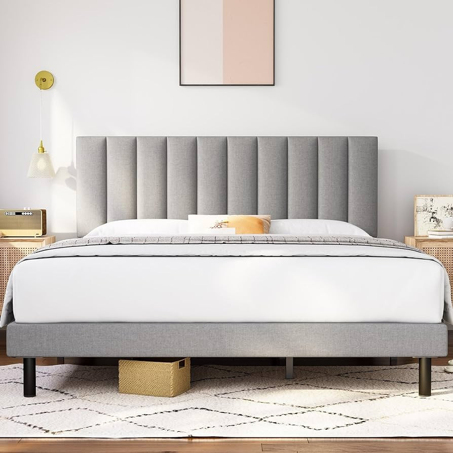 Molblly King Size Bed Frame Upholstered Platform with Headboard and Strong Wooden Slats,Mattress ... | Amazon (US)