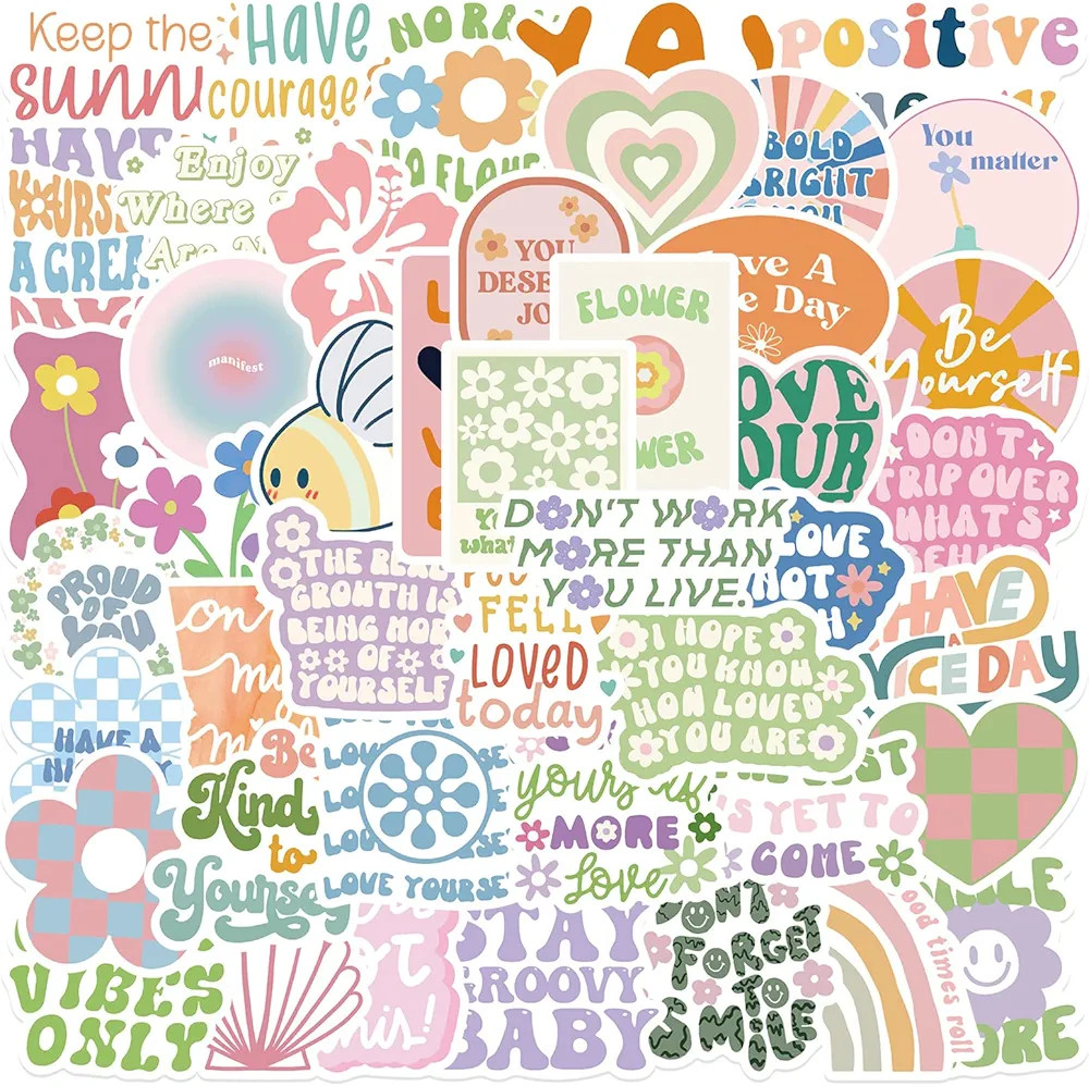 Cute Preppy Stickers 50 Pcs, Pastel Inspirational Stickers, Vinyl Waterproof Aesthetic Motivation... | Amazon (US)