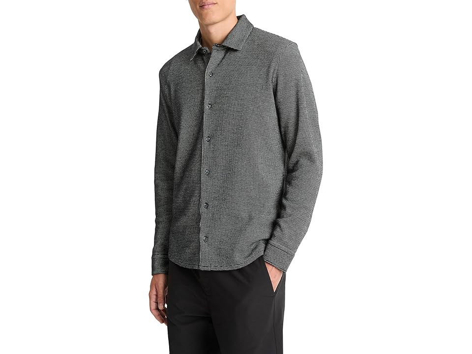 Vince Birdseye Long Sleeve Button Down Men's Short Sleeve Knit Black/Pebble White : SM, Cotton/Down | Zappos