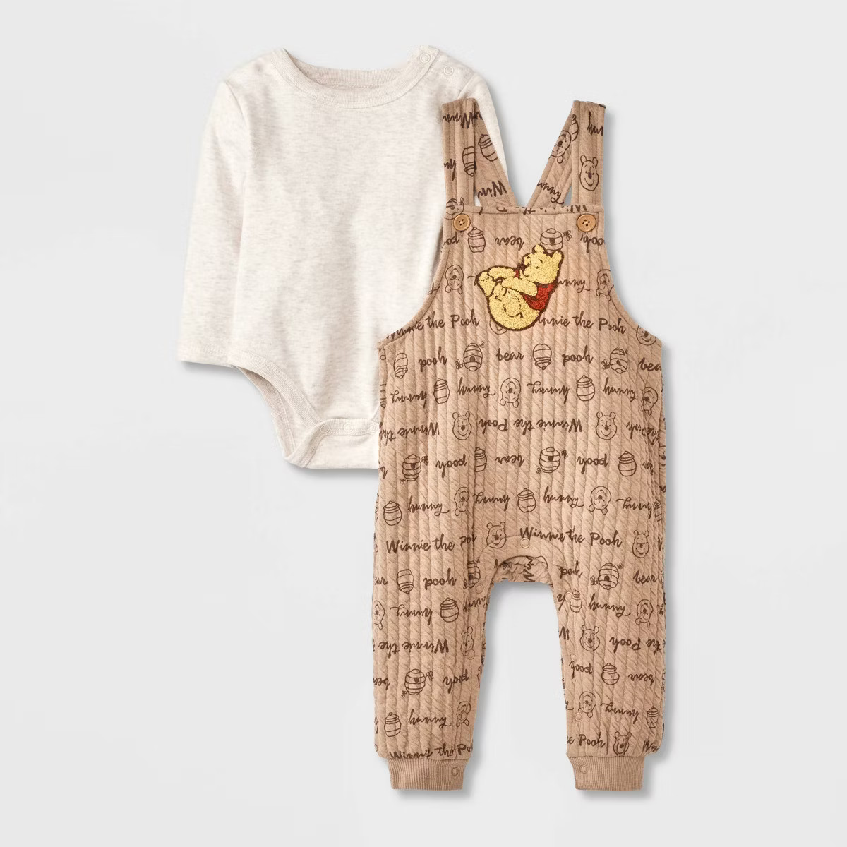 Baby 2pc Disney Winnie The Pooh Long Sleeve Bodysuit & Overalls Set - Tan | Target