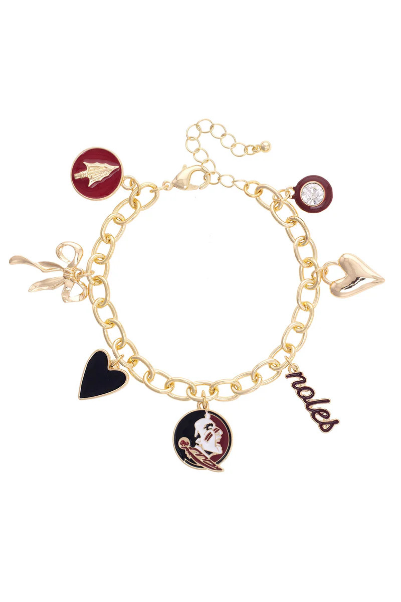 PREORDER 10/1: Florida State Seminoles Enamel Icons Charm Bracelet in Shiny Gold | CANVAS