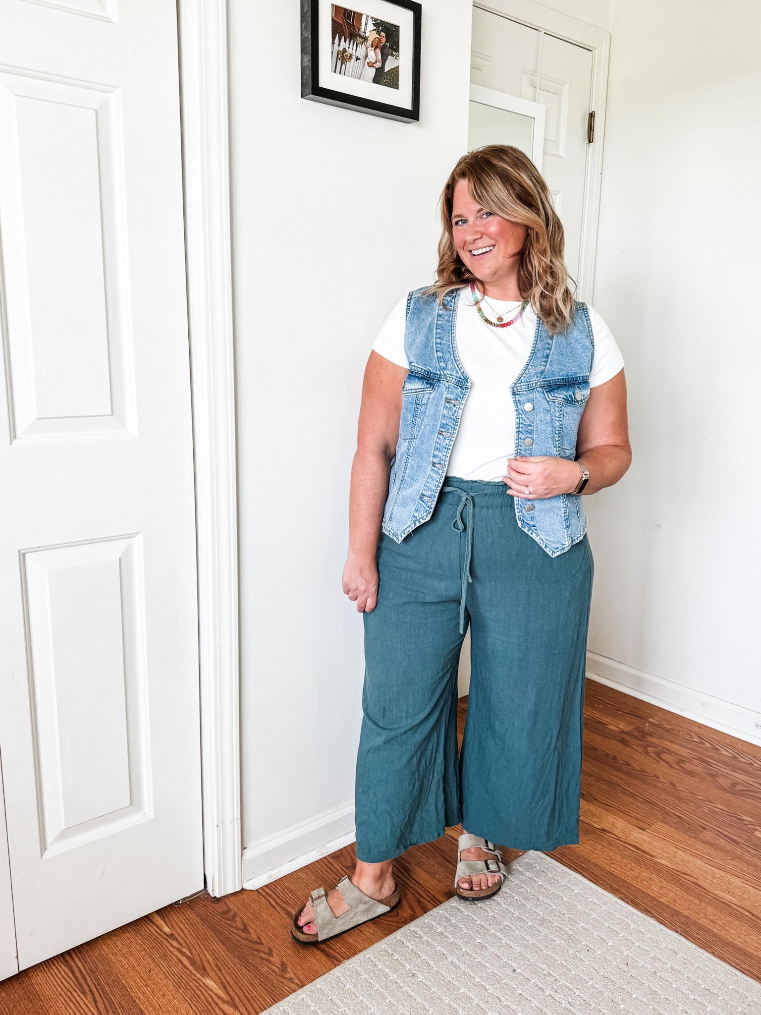 Denim vest & wide leg pants 

#LTKStyleTip #LTKMidsize #LTKFindsUnder50