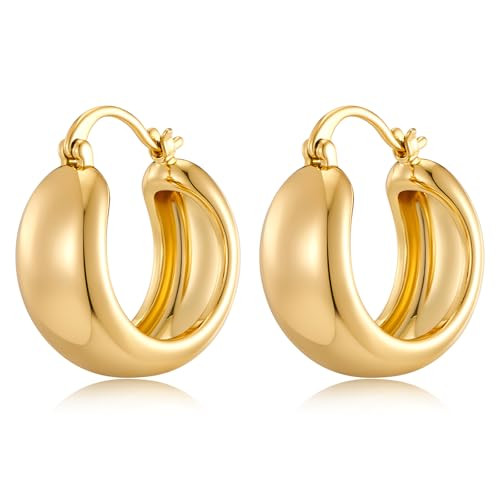 FAMARINE Chunky Hoop Earrings Gold Hoops Earrings for Women, Fashion Wide Earrings | Amazon (US)