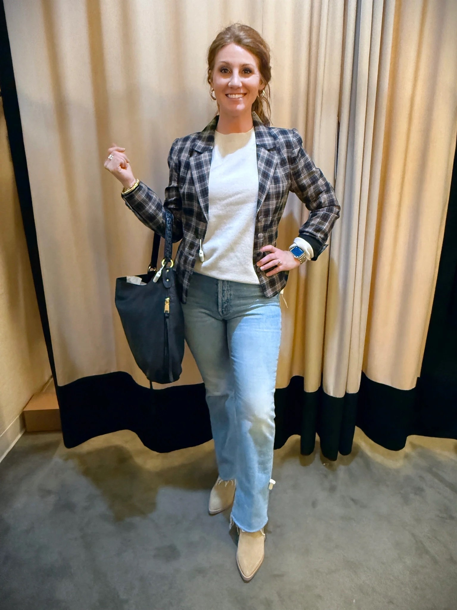 I shared how I styled this plaid blazer and now it’s Stephanie’s turn! This is a great piece to layer and wear with denim, dresses or a cute maxi skirt. Darby plaid blazer size small | tee size small | Ankle fray flare jeans size 27 | Western boots true size 

#LTKWorkwear #LTKStyleTip #LTKPetite