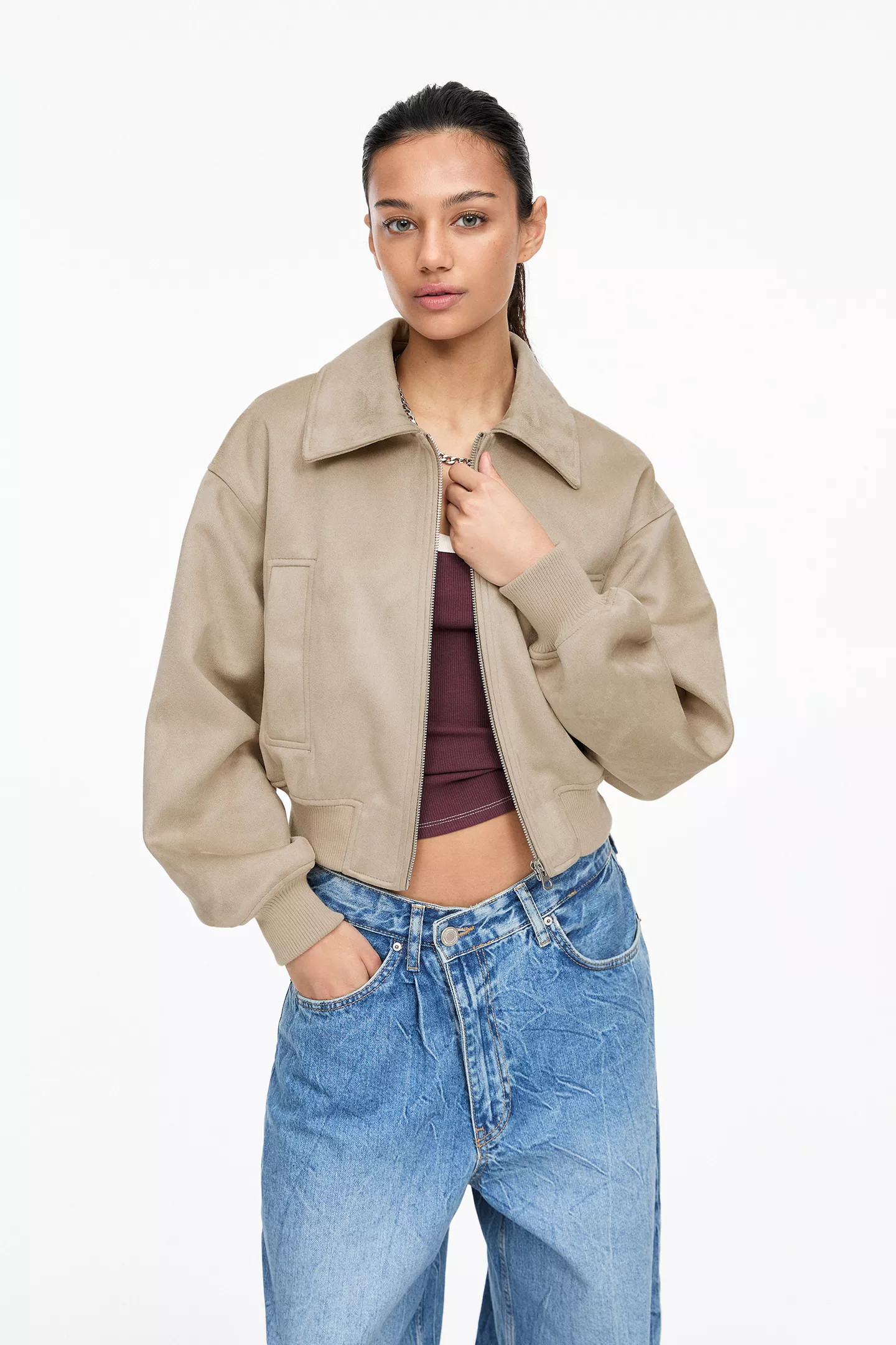 Faux suede bomber jacket | PULL and BEAR UK