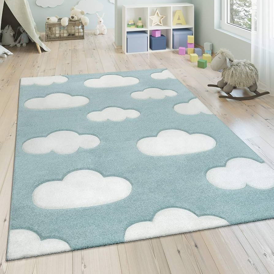 Modern Kids Rug with Clouds in Blue Pastel for Nursery, Size: 2'8" x 4'11" | Amazon (US)