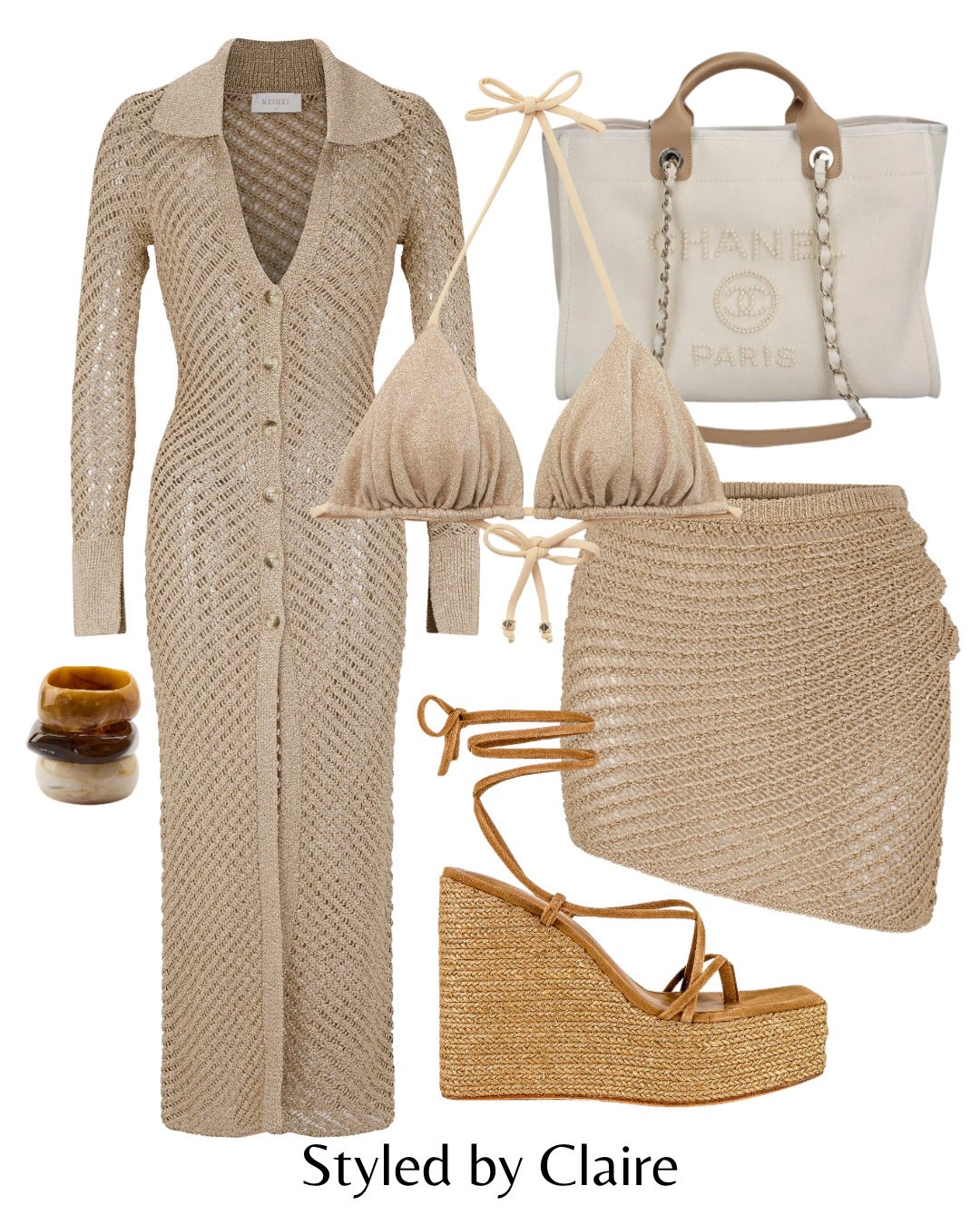 Neutral beach club inspo✨
Tags: holiday vacation st tropez Dubai Marbella wedge meshki crochet metallic set glitter bikini skirt Zara chunky bracelets fashion summer inspo outfit ideas 

#LTKsummer #LTKstyletip