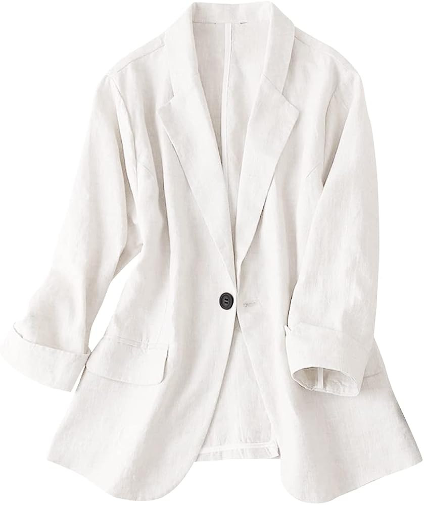 IDEALSANXUN Womens Linen Blazer Notch Lapel One Button Suit Coat Jackets | Amazon (US)