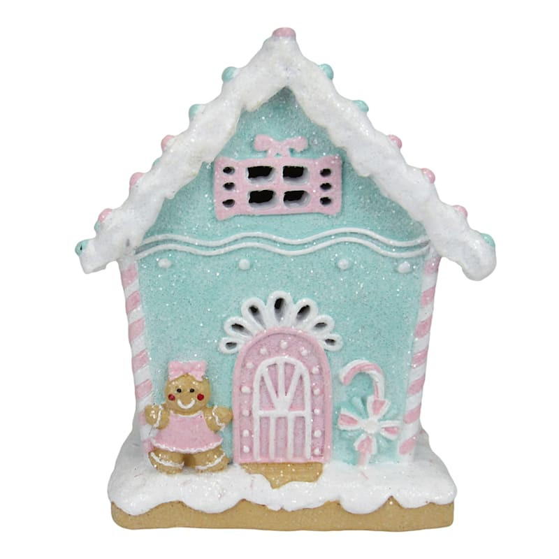 Mrs. Claus' Bakery Blue Gingerbread House, 8" | At Home