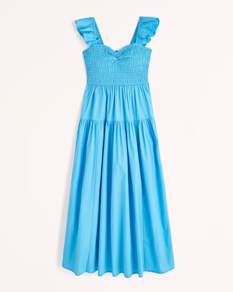 Ruffle Strap Smocked Midi Dress | Abercrombie & Fitch (US)