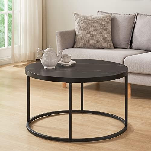 CENSI Black Marble Round Coffee Table for Living Room, 31.5" Modern Wood and Metal Center Coffee ... | Amazon (US)