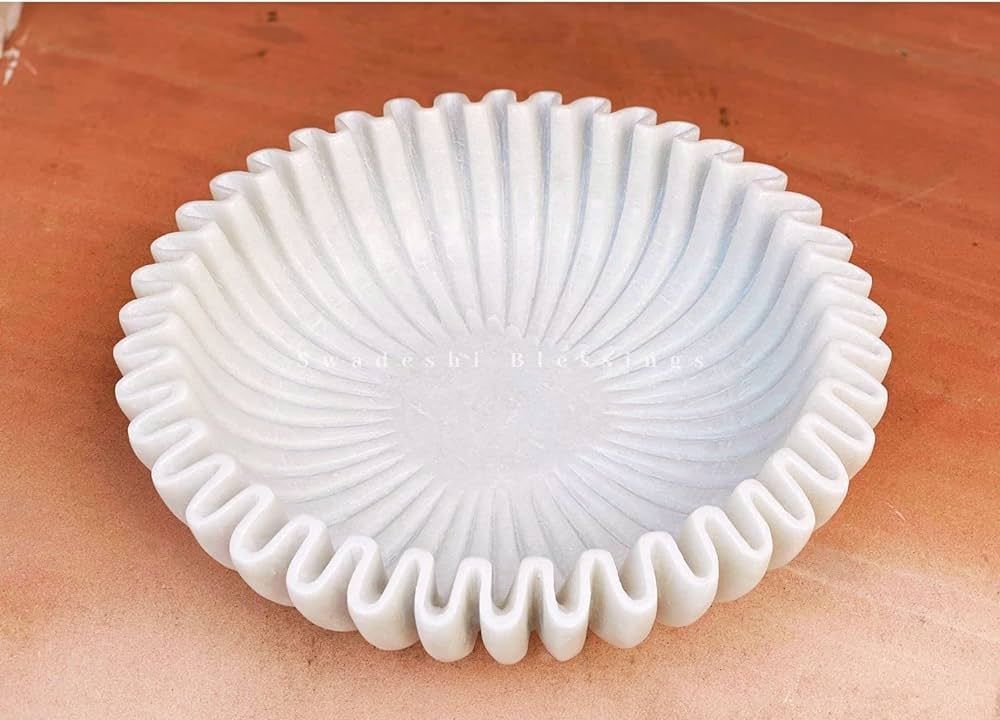 SWADESHI BLESSINGS HandCrafted Marble Ruffle Bowl/Antique Scallop Bowl/Fruit Bowl/Vintage Ring Di... | Amazon (US)