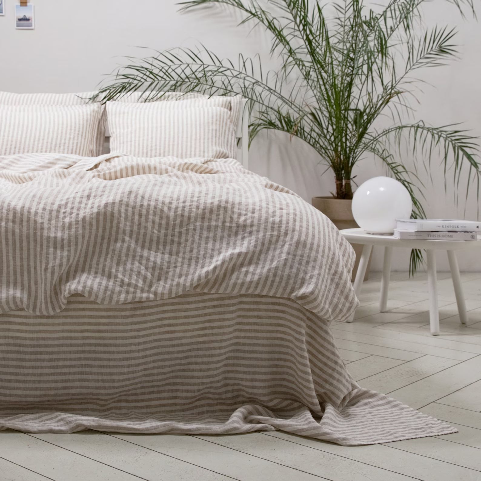 Ticking Stripe Linen Bedding Set in Natural, Graphite, Indigo. Washed Linen Duvet cover & 2 Pillo... | Etsy (US)