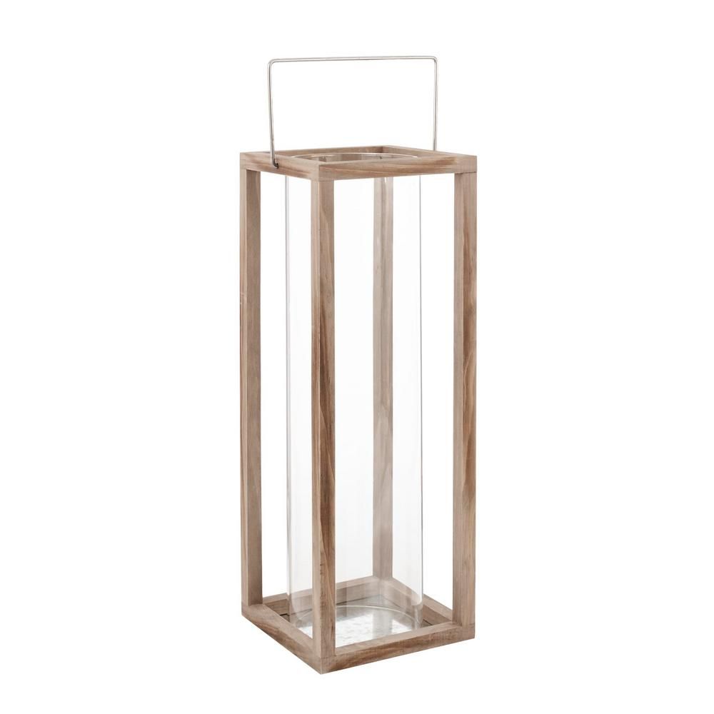 22 in. Wood and Glass Outdoor Patio Lantern | The Home Depot