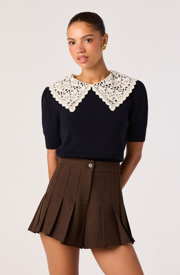 ASTR the Label | Carianne Lace Collar Puff Sleeve Sweater in Rust |  Size L | ASTR The Label (US)
