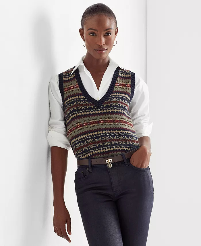 Lauren Ralph Lauren Women's Fair Isle V-Neck Sweater Vest - Macy's | Macys (US)
