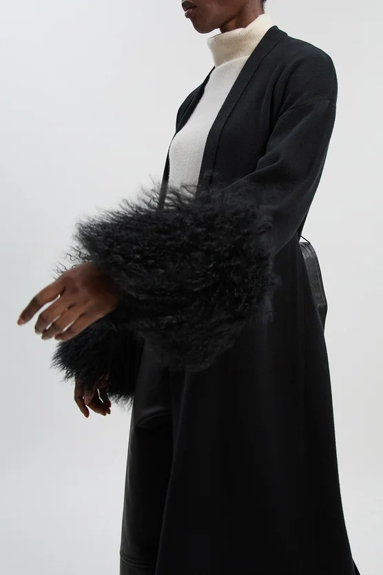 Viscose Blend Compact Knit Shealing Cuff Belted Coatigan | Karen Millen US