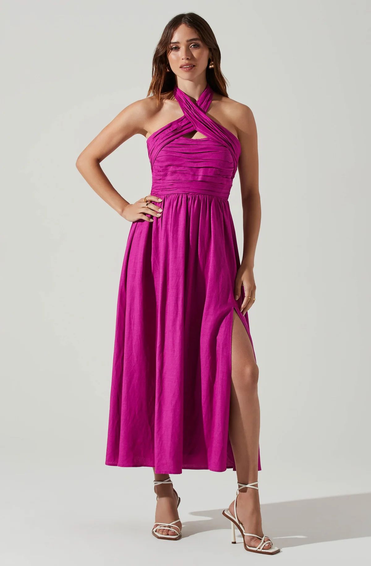 Zaria Pleated Halter Midi Dress | ASTR The Label (US)