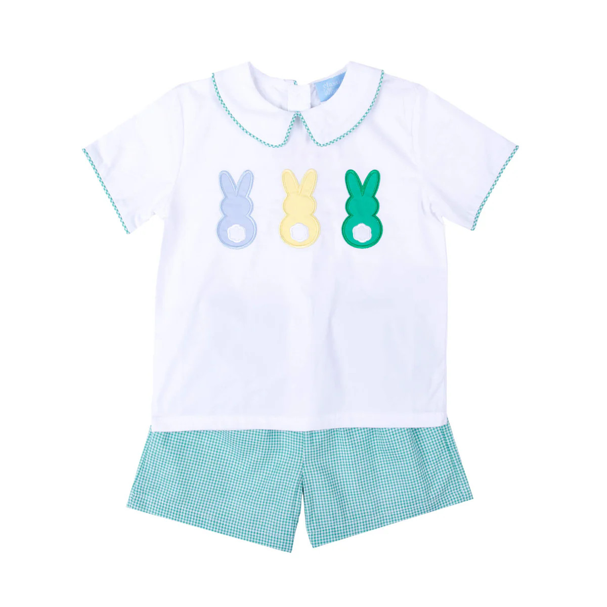 Peeps Green Gingham Collared Short Set | Classic Whimsy