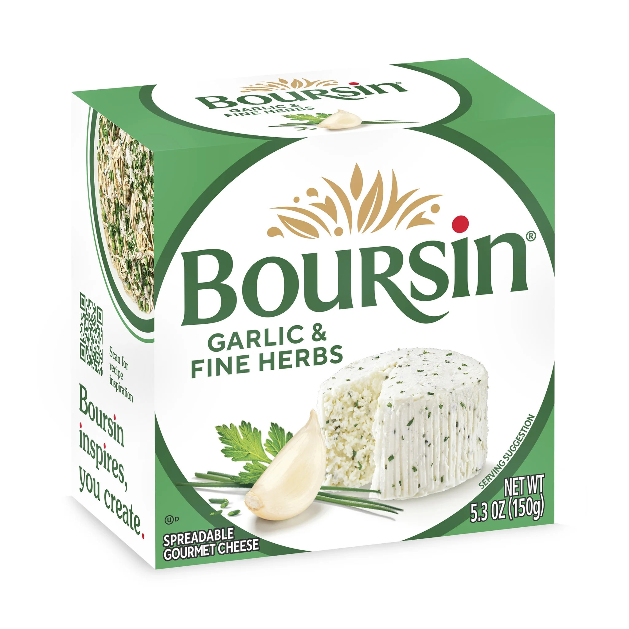 Boursin Garlic & Fine Herbs Spreadable Gourmet Cheese, 5.3 oz., Puck in a Box. Refrigerated | Walmart (US)