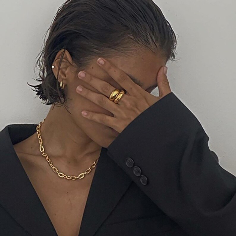 18k Gold Chunky Chain • Thick Link Necklace • Big Stackable Choker • Layering Statement Nec... | Etsy (US)