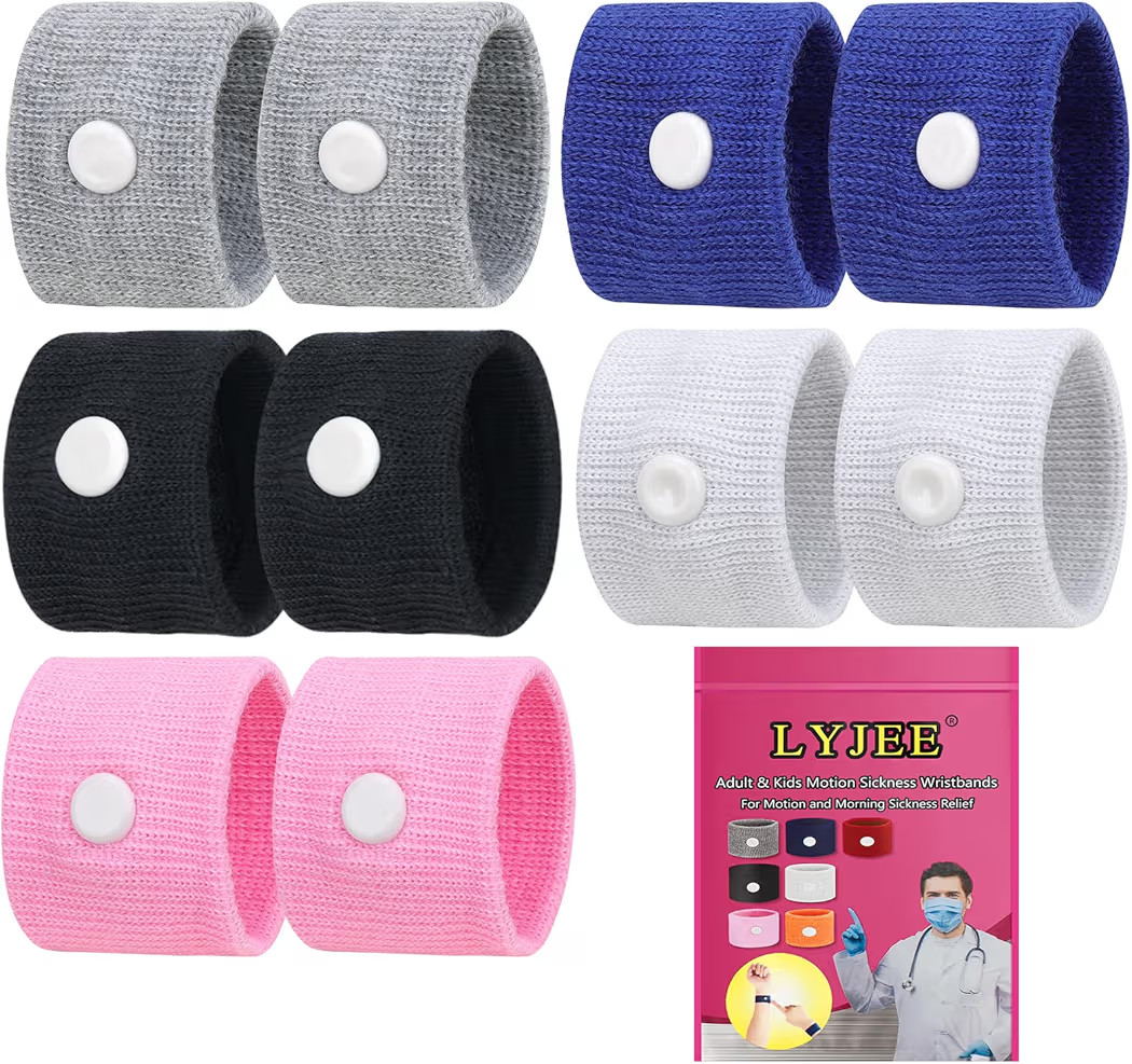LYJEE 5 Pairs Motion Sickness Bands, Nausea Wristbands for Car Sickness, Relief Wristbans for Mor... | Amazon (US)