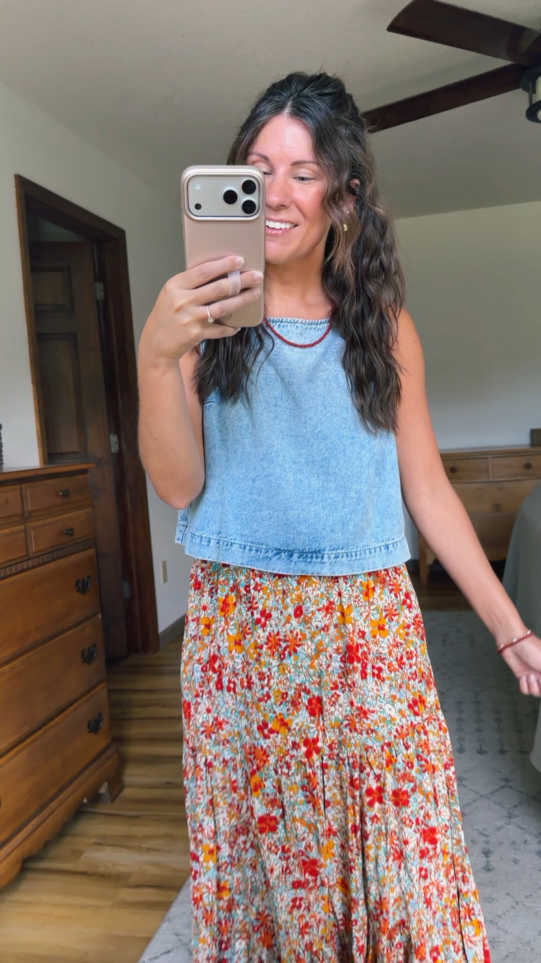 xs petite in my top (selling out—linked similar ones) and small in my midi/maxi skirt. My croc sandals are size 6.

#LTKootd #LTKPetite #LTKSeasonal