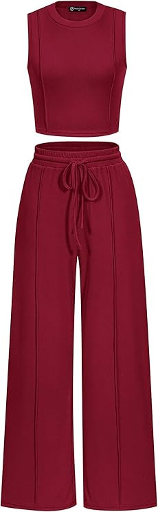 PRETTYGARDEN Women's Summer 2 Piece Loungewear Set Cropped Tank Top Wide Leg Sweatpants Tracksuit... | Amazon (US)