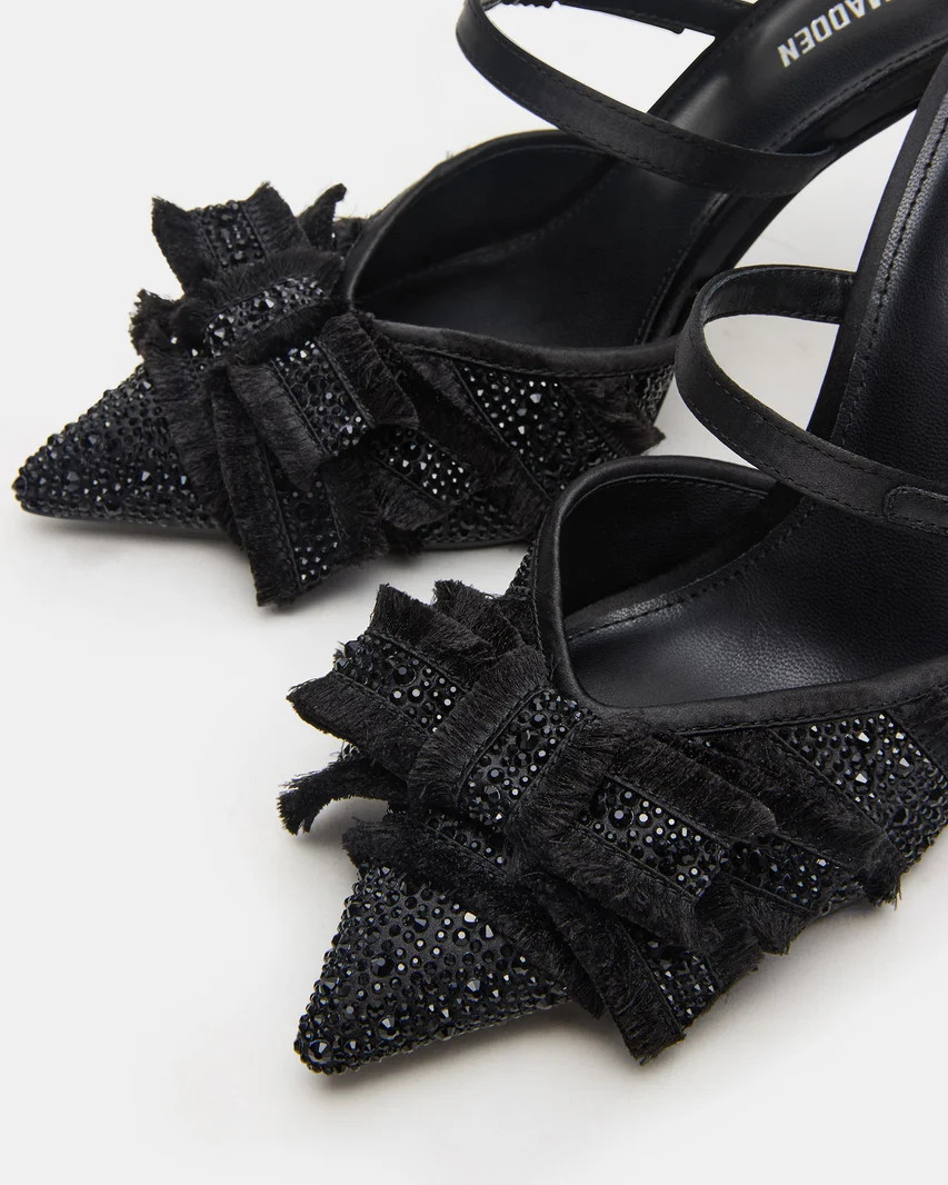 BAYLIN Black Satin Rhinestones Bow Pointed-Toe Stiletto Women's Heel | Steve Madden (US)