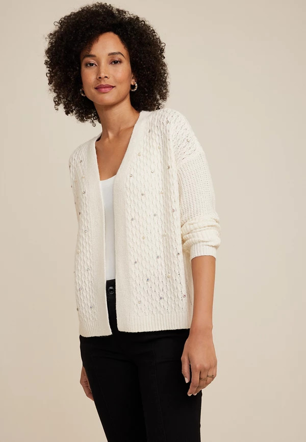 Rhinestone Embellished Cropped Cardigan | Maurices
