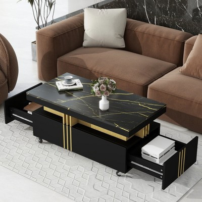 TIRAMISUBEST Modern Coffee Table with Faux Marble Top & Gold Metal Bars, Rectangle Center Cocktail Table with Casters | Target