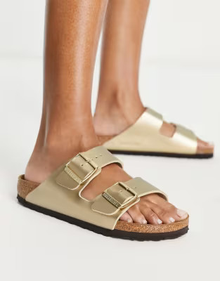 Birkenstock Arizona birko-flor flat sandals in gold | ASOS (Global)