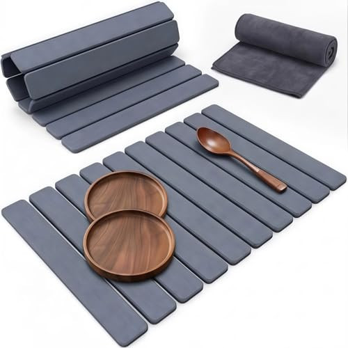 Stone Drying Mat for Kitchen Counter 16x24 Inch, Diatomaceous Dish Drying Mat with Towel Sanding Tool, Fast-Absorbing Quick-Dry Non-Slip Sink Tray ( Grey ) | Amazon (US)