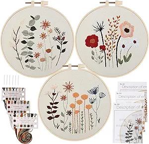 Uphome 3 Pack Embroidery Starter Kit for Beginners Stamped Cross Stitch Kits with Cute Flowers an... | Amazon (US)
