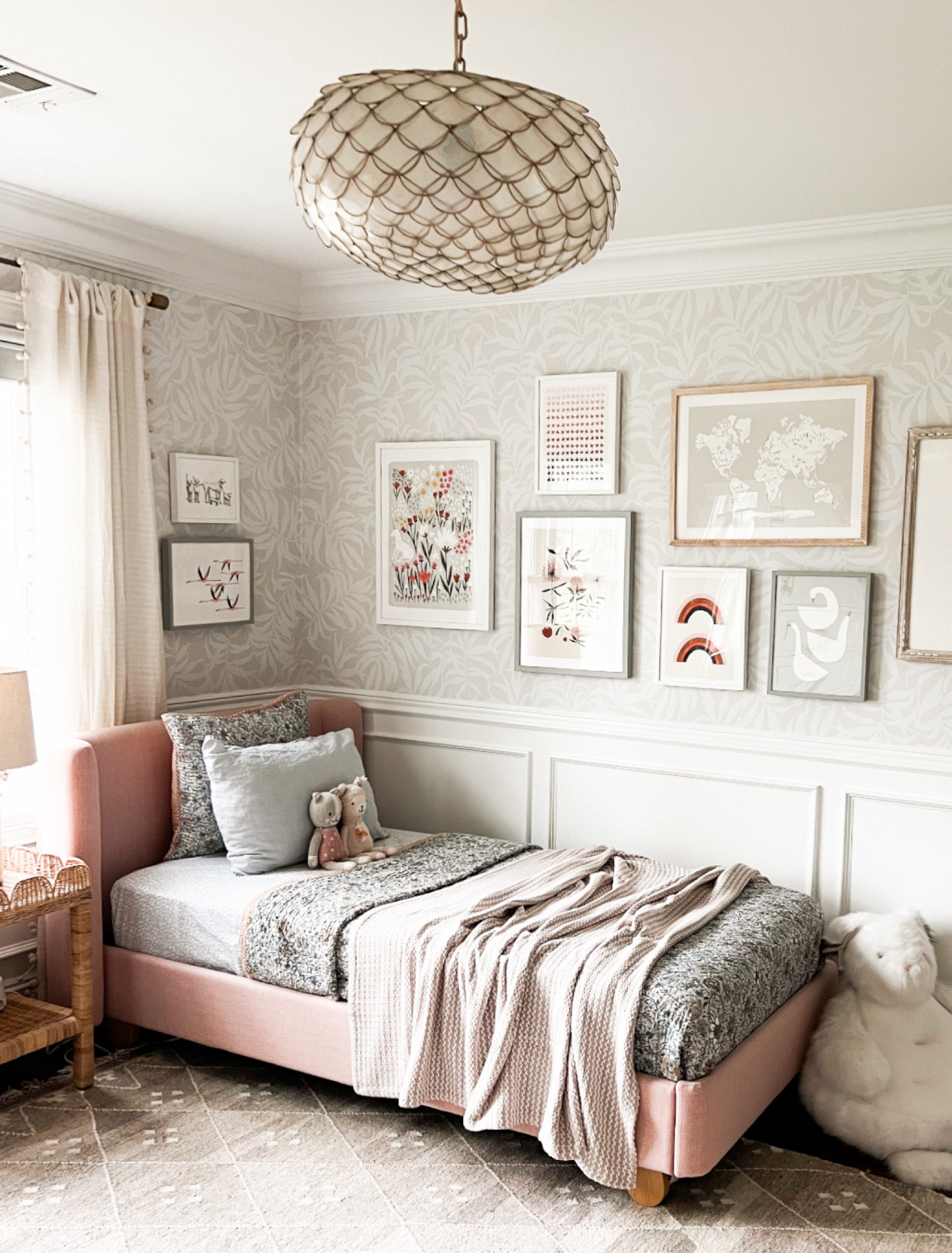 This Serena & Lily capiz pendant is on sale right now! Linking it along with this peel-and-stick wallpaper, minted art gallery wall, and scalloped bedside table ❤️

#LTKSaleAlert #LTKHome #LTKFamily